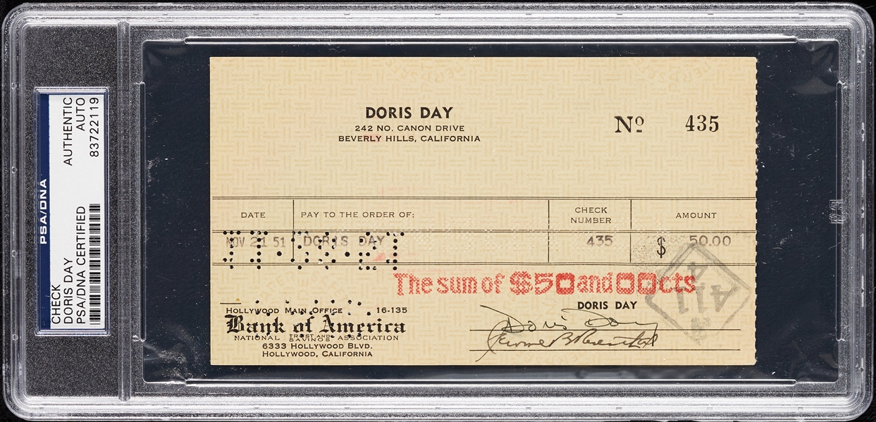 Doris Day Signed Check (PSA/DNA)