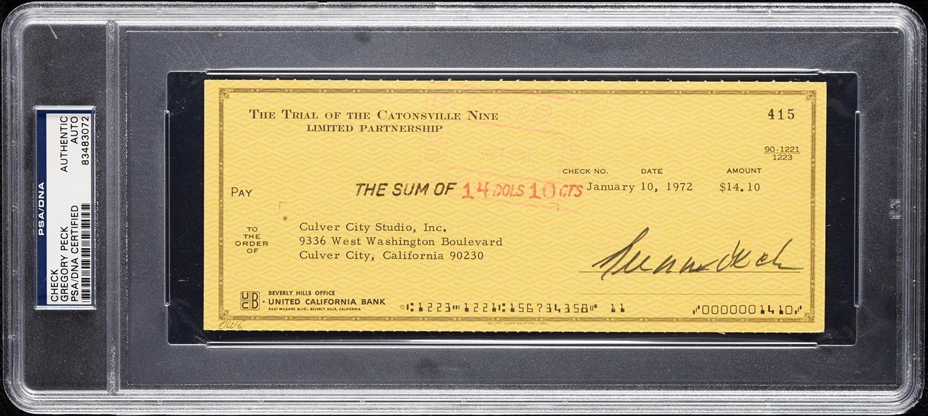 Gregory Peck Signed Check (PSA/DNA)