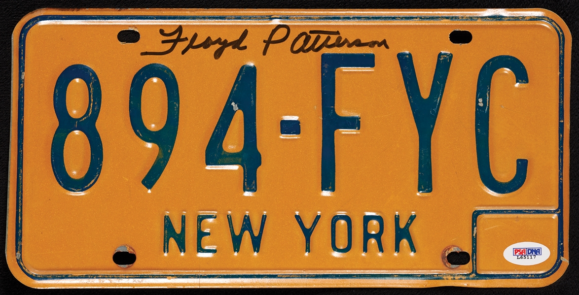 Floyd Patterson Signed New York License Plate (PSA/DNA)