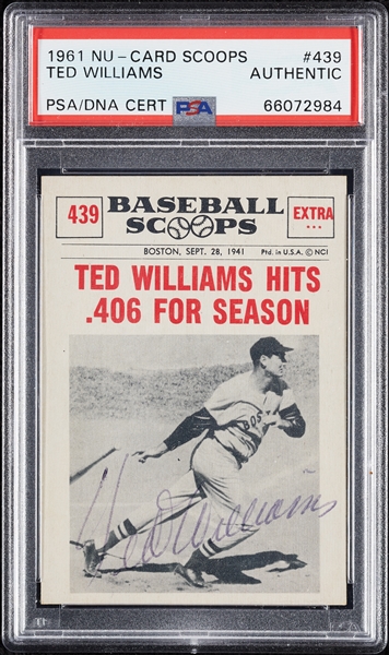 Ted Williams Signed 1961 Nu-Card Scoops No. 439 (PSA/DNA)