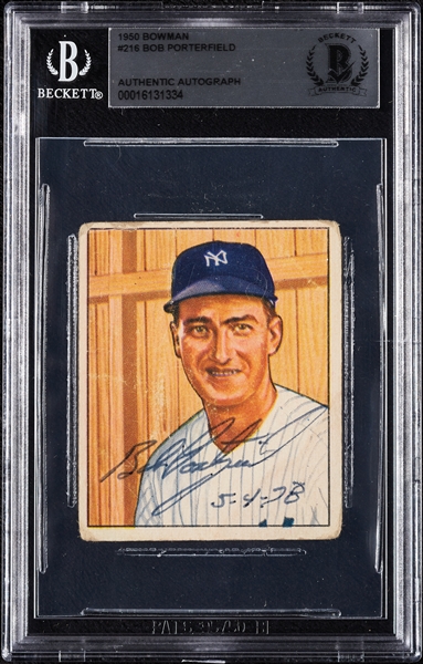 Bob Porterfield Signed 1950 Bowman No. 216 (BAS)