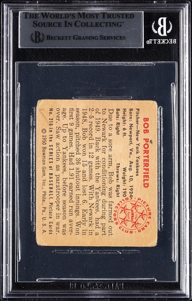 Bob Porterfield Signed 1950 Bowman No. 216 (BAS)