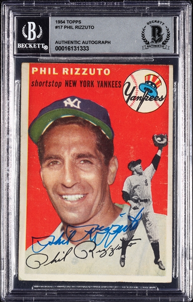 Phil Rizzuto Signed 1954 Topps No. 17 (Graded BAS 10)