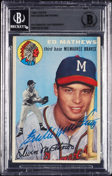 Eddie Mathews Signed 1954 Topps No. 30 (BAS)