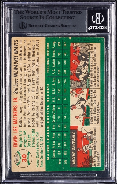 Eddie Mathews Signed 1954 Topps No. 30 (BAS)