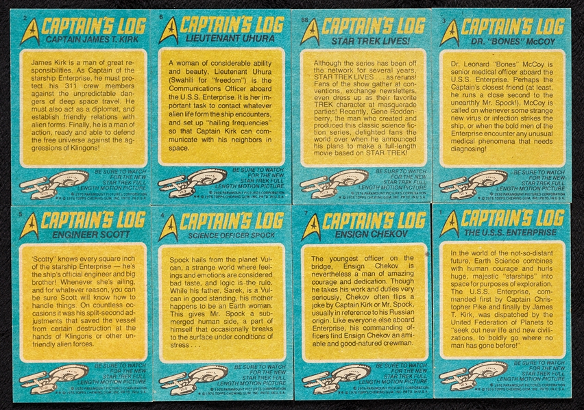 1976 Topps Star Trek A Captain’s Log Complete Set (88)