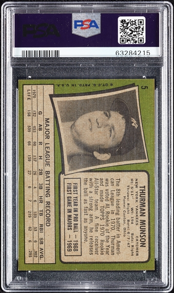 1971 Topps Thurman Munson No. 5 PSA 7 (ST)