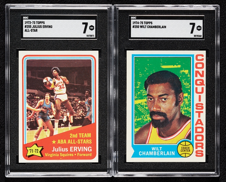 1972 Topps Julius Erving AS & 1974 Topps Wilt Chamberlain SGC 7 Pair (2)