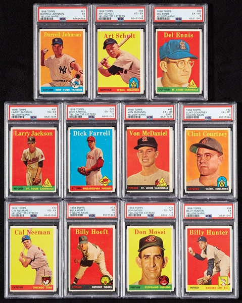 1958 Topps PSA-Graded Yellow Team Letters Group (11)