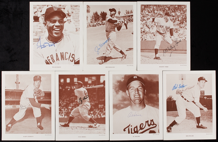 Signed Baseball Monthly Photos Group with Mays, DiMaggio (7)