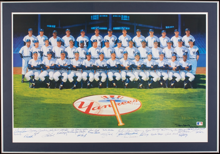 1961 New York Yankees Signed Ron Lewis Lithograph with Mickey Mantle (525/1000) (BAS)