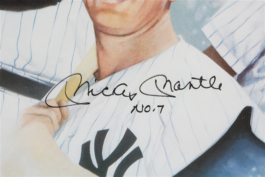 Mickey Mantle & Joe DiMaggio Signed Gayle Gibson Lithograph (BAS)