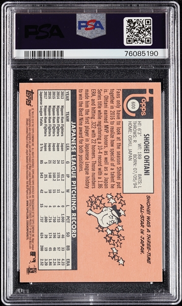 2018 Topps Heritage Shohei Ohtani RC No. 600 PSA 10