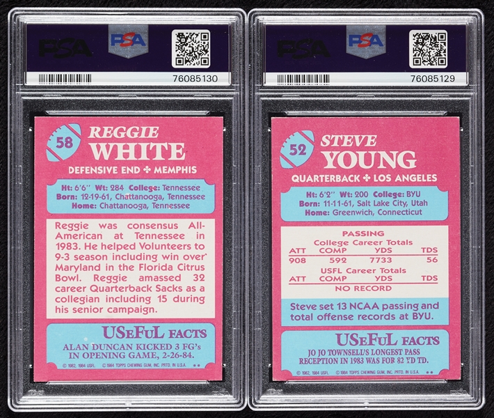 1984 Topps USFL Reggie White & Steve Young RCs PSA 6 Pair (2)