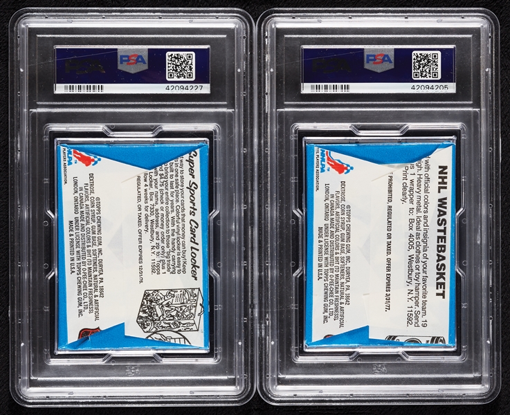 1977 Topps Hockey Wax Pack in 1976 Wrapper Pair (Graded PSA 8) (2)