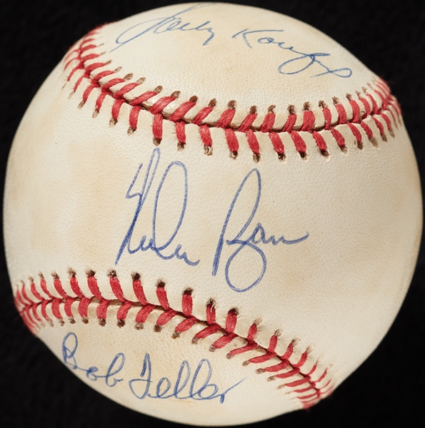 Lot Detail Sandy Koufax Nolan Ryan And Bob Feller Signed Onl Baseball Jsa 0605
