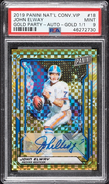 2019 Panini National Conv. VIP John Elway Gold Part Auto Gold (1/1) PSA 9