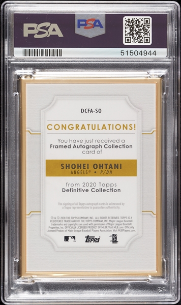 2020 Topps Definitive Collection Shohei Ohtani Framed Auto Coll. Purple (1/5) PSA 10