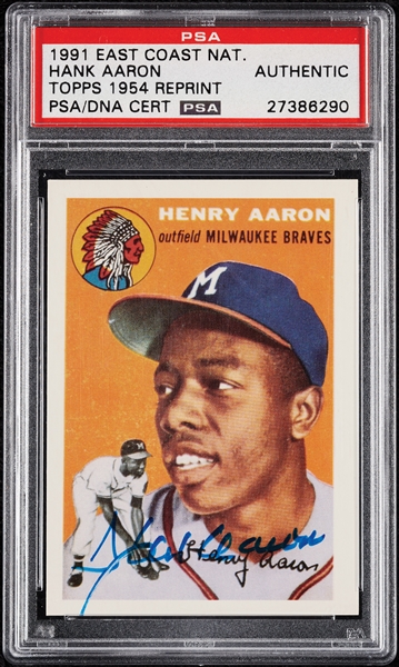 Hank Aaron Signed 1991 East Coast National 1954 Topps Reprint (PSA/DNA)