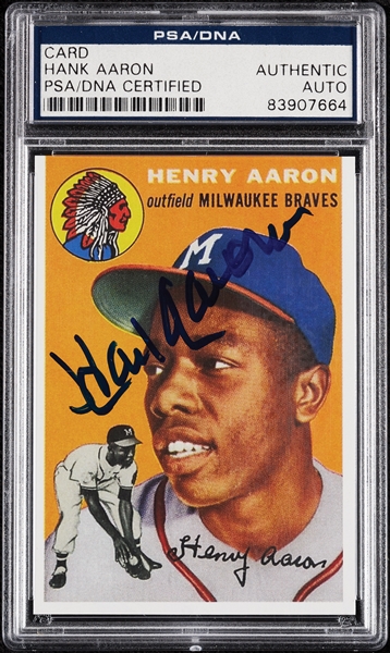 Hank Aaron Signed 1954 Topps Reprint  (PSA/DNA)