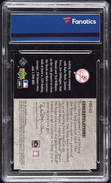 2007 UD Premier Lou Gehrig Premier Remnants Triple Relic (8/10) (Fanatics)