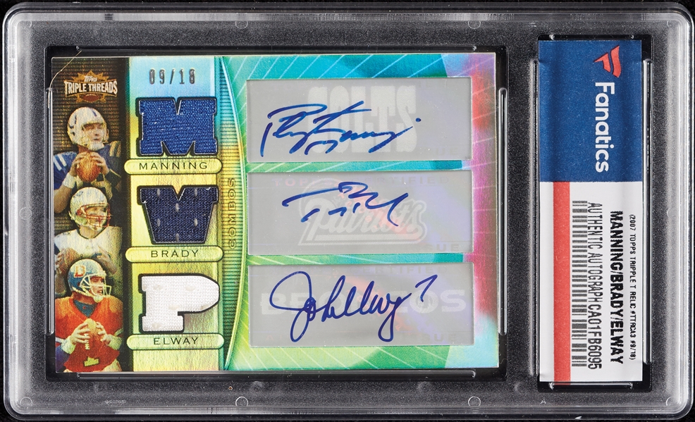 2007 Topps Triple Threads Tom Brady/Peyton Manning/John Elway Triple Relic Auto (9/18) (Fanatics)