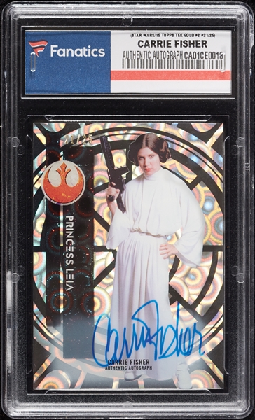 Carrie Fisher Signed 2015 Topps Star Wars High Tek Autographs Gold (2/25) (Fanatics)