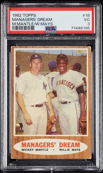 1962 Topps Manager's Dream Mantle/Mays No. 18 PSA 3