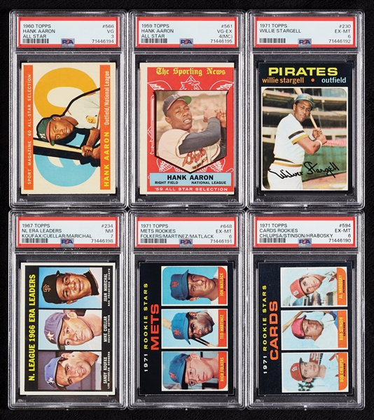 1960s/1970s Topps PSA-Graded Group with Aaron, Stargell, Koufax (6)