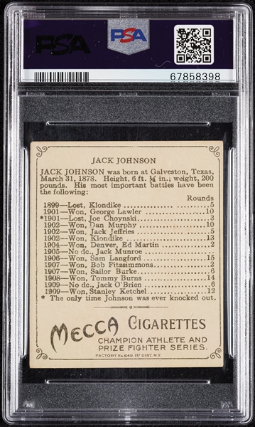 1910 T218 Champions Jack Johnson Side Face - Boxer PSA 3