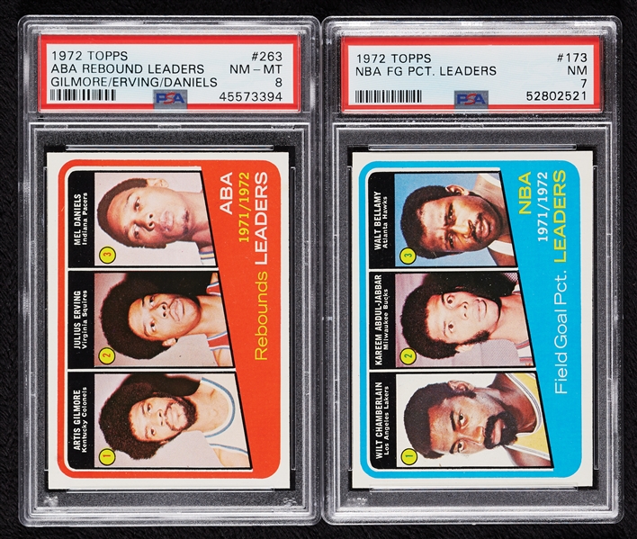 1972 Topps PSA-Graded Leaders Cards with Erving, Chamberlain, Abdul-Jabbar (2)