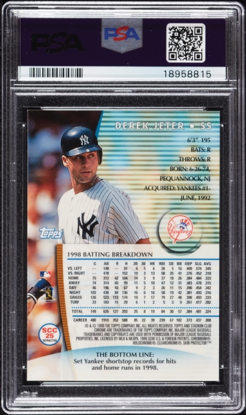 1999 Stadium Club Chrome Derek Jeter Refractor No. 25 PSA 10