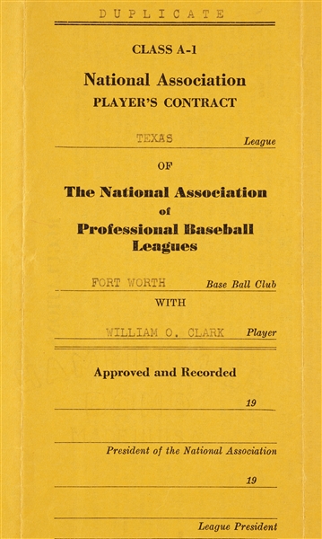 Rogers Hornsby Signed Texas League Player's Contract (JSA)