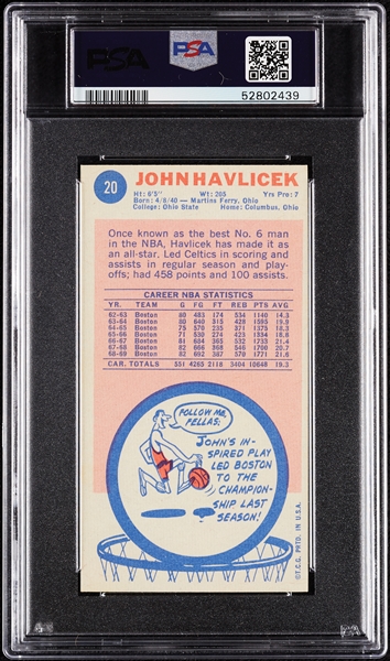 1969 Topps John Havlicek RC No. 20 PSA 6