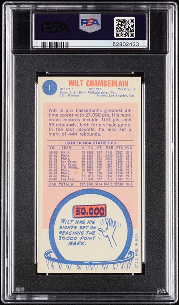 1969 Topps Wilt Chamberlain No. 1 PSA 4