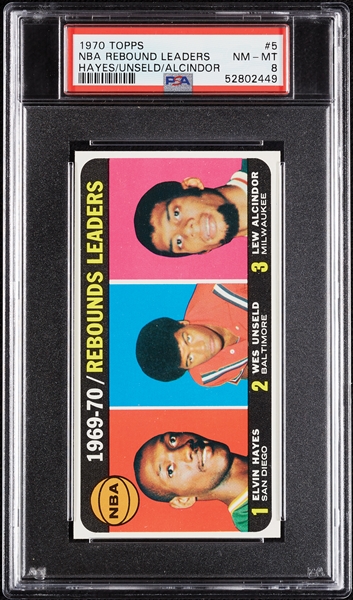 1970 Topps Rebound Leaders Hayes/Unseld/Alcindor No. 5 PSA 8