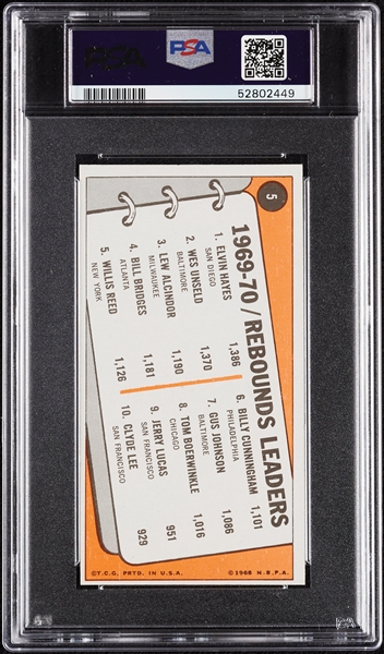 1970 Topps Rebound Leaders Hayes/Unseld/Alcindor No. 5 PSA 8