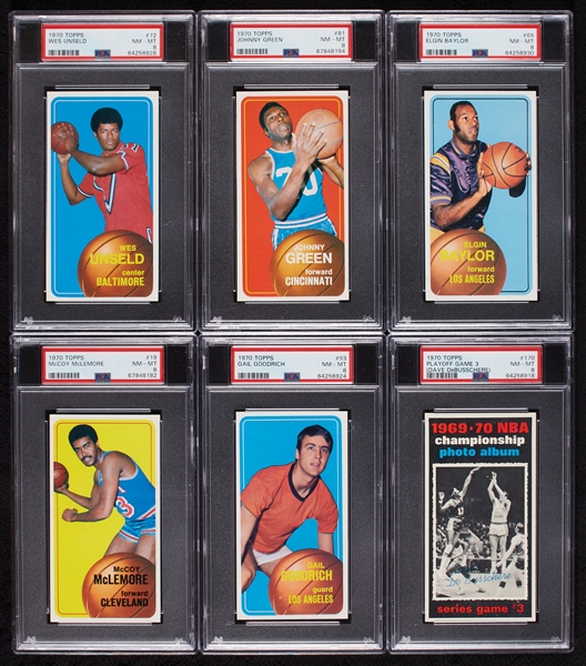 1970 Topps Basketball PSA 8 Graded Group with Unseld, Baylor (6)