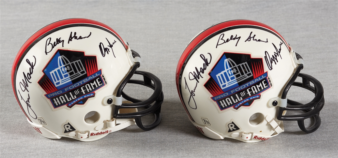 NFL HOF Class of 1999 Signed Mini-Helmets with Taylor, Dickerson, Newsome, Mack & Shaw (/99) (2) (BAS)