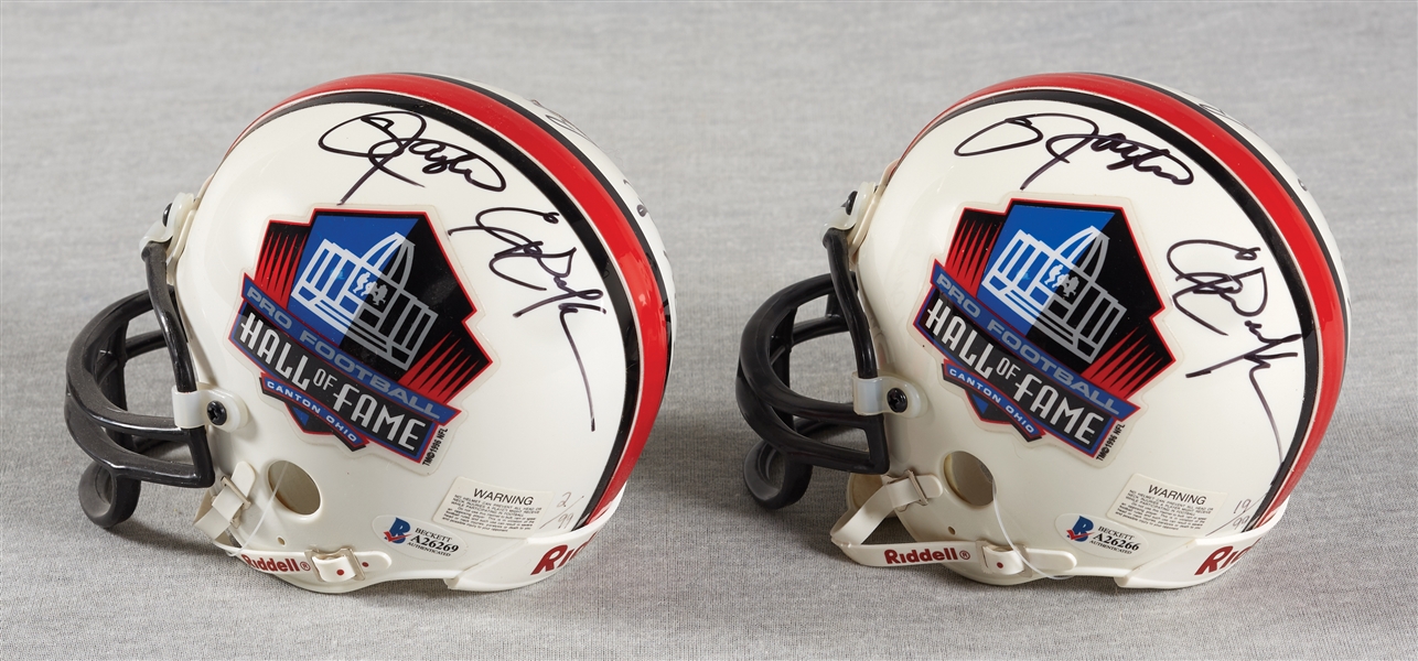 NFL HOF Class of 1999 Signed Mini-Helmets with Taylor, Dickerson, Newsome, Mack & Shaw (/99) (2) (BAS)