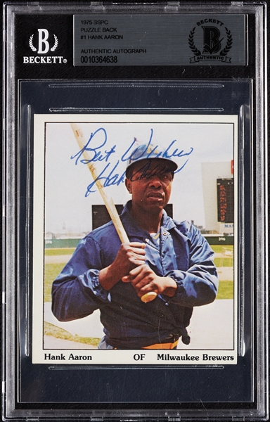 Hank Aaron Signed 1975 SSPC Puzzle Back No. 1 (BAS)