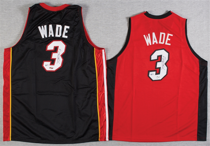 Dwyane Wade Signed Heat Black & Red Jerseys Pair (BAS) (2)