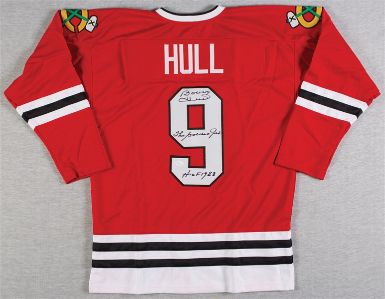 Bobby Hull Signed Blackhawks Red Jersey The Golden Jet HOF 83 (JSA)