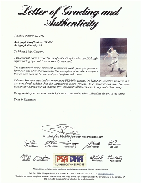 Joe DiMaggio Signed 11x14 1992 TV Sports Mailbag Photo (Graded PSA/DNA 10)