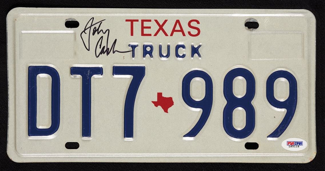 Johnny Cash Signed Texas License Plate (PSA/DNA)