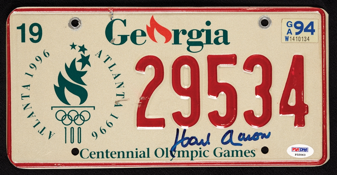 Hank Aaron Signed Georgia License Plate (PSA/DNA)