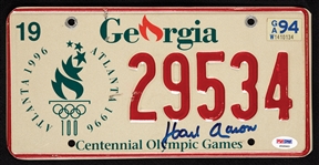 Hank Aaron Signed Georgia License Plate (PSA/DNA)