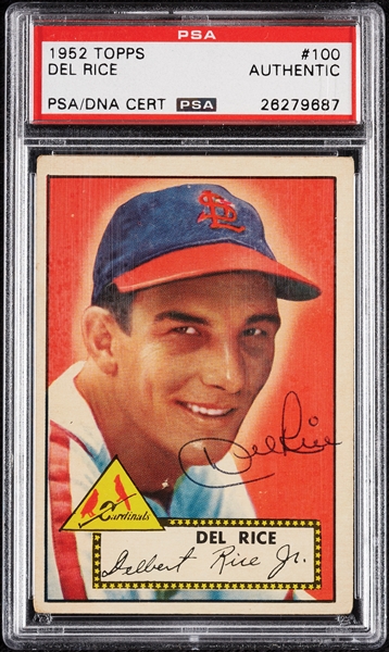 Del Rice Signed 1952 Topps No. 100 (PSA/DNA)