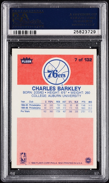 1986 Fleer Charles Barkley RC No. 7 PSA 8