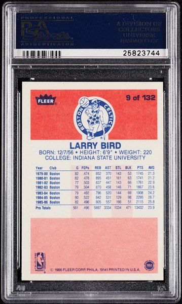 1986 Fleer Larry Bird No. 9 PSA 8